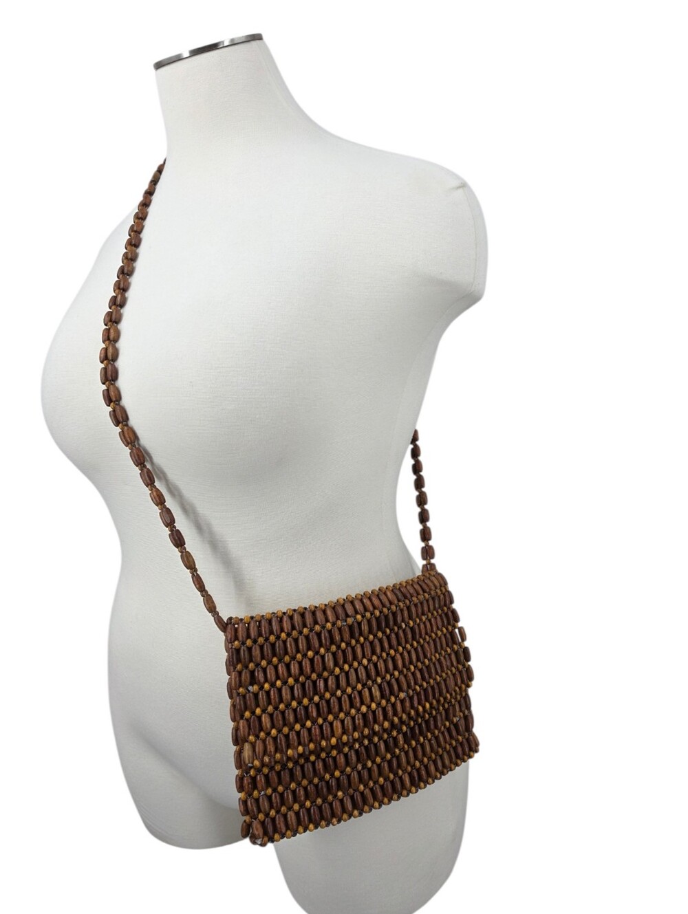 Sigrid Olsen Y2K Wooden Bead Beaded Crossbody Bag Boho Coastal Cowgirl